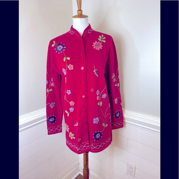 Coldwater Creek Sweaters - Coldwater Creek Beautiful Embroidered Floral Tunic Cardigan M FREE SHIP
